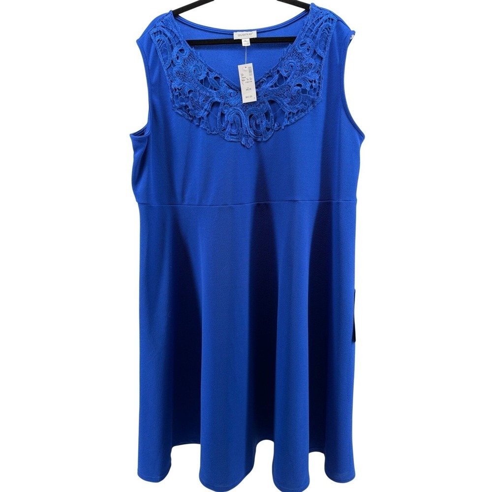 Avenue‎ Blue Dress 26/28 Plus Size Sleeveless Lace Neck Fit Flare NWT